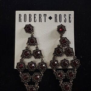 Robert Rose Dark Silver and Deep Red Earrings